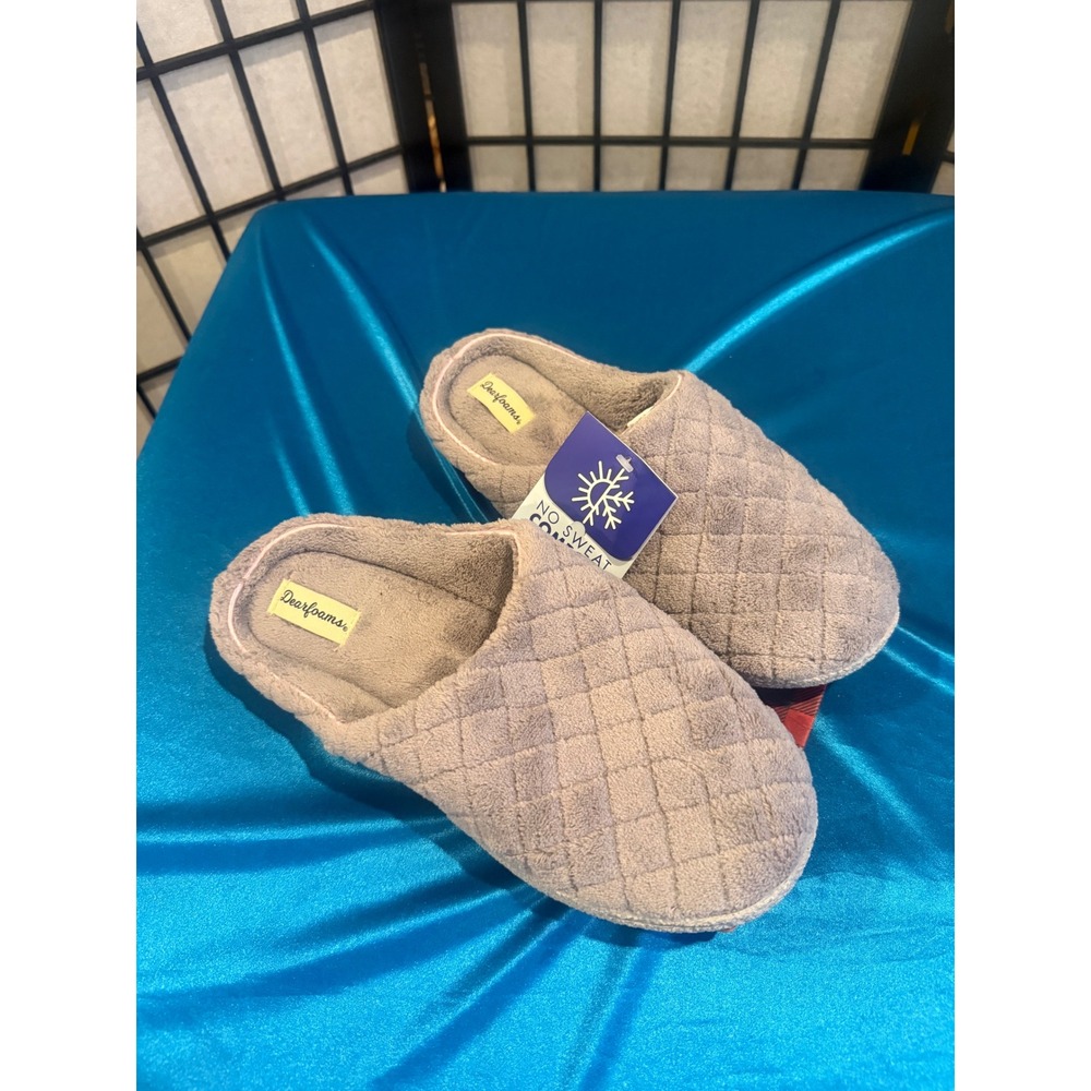 NWT Dearfoams No Sweat Memory Foam Slippers XL 11-12 Gray Machine Washable